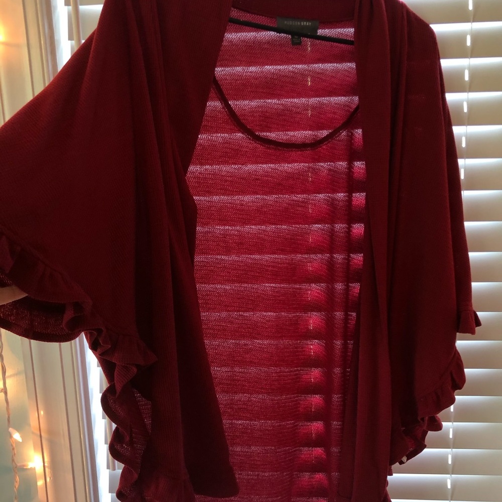 reddish pink cardigan